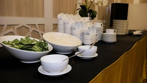 Group of empty dishware and other complimentary. Stock-Fotos