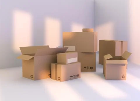 Group of empty packages ready for packing Stock Illustration