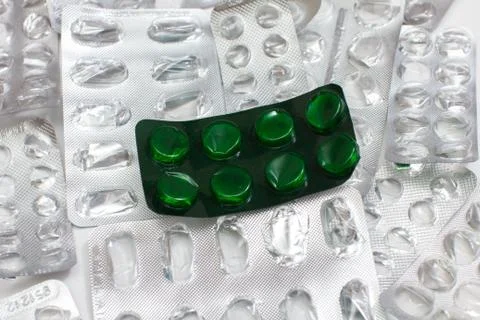 Group of empty pill blister pack closeup Stock Photos