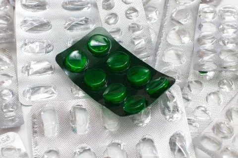 Group of empty pill blister pack closeup Stock Photos