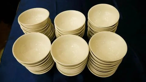 Group of empty White Bowl Stacked in Pile Stock Photos
