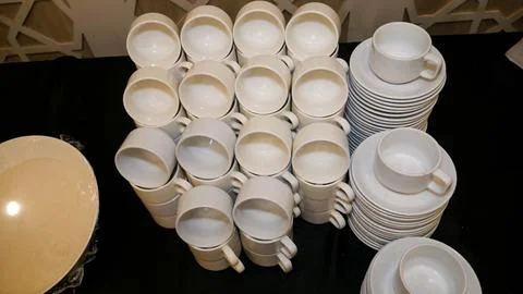 Group of empty white cup stacking in pile 02 Stock Photos