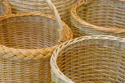 Group of empty wicker baskets Stock Photos
