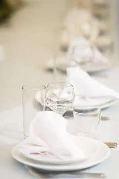 Group of empty wine glasses on the table Stock Photos