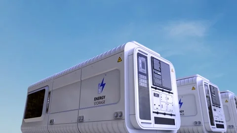 Group of energy storage systems or battery container units with blue sky ba.. Stock Footage 304859241