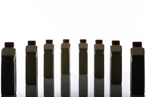 Group of engine motor oil plastic bottles Stock Photos