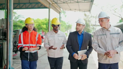Group of engineer and manager walking in the plant Stock Footage 171174092