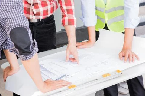 Group of engineer planing at construction Stock Photos