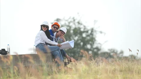 A group of engineers and architects work in floor of base ground Stock Footage 264138683