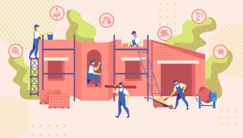 Group of Engineers Build New Building Construction Stock Illustration