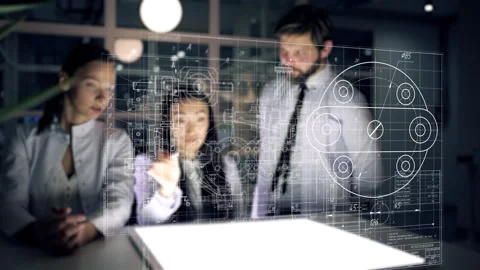 A group of engineers discusses the right decision in product development. A Stock Footage 258487859