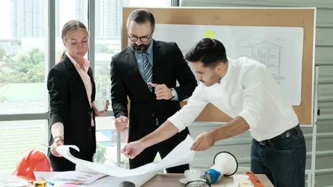 Group of Engineers, Technicians, and Specialists  Meeting In the office. Brai Stock Footage 153643873
