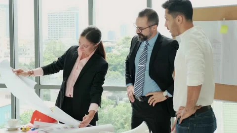 Group of Engineers, Technicians, and Specialists  Meeting In the office. Brai Stock Footage 153644022