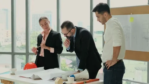 Group of Engineers, Technicians, and Specialists  Meeting In the office. Brai Stock Footage 153645387