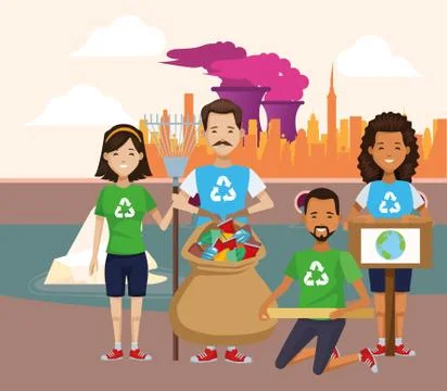 Group of environmentalists recycling characters Ilustración de archivo
