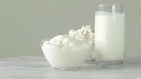 A group of environmentally friendly non-GMO dairy products, Foto stock