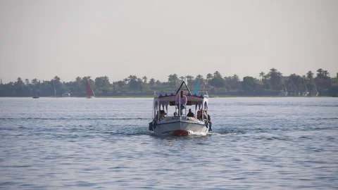 A Group Of Excursion Motor Boats Heading Down The Nile River In Egypt Stock Footage 226331845