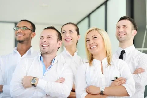 Group of executives looking up at something Stock Photos