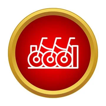 Group exercise spinning bicycles icon on red button Stock Illustration