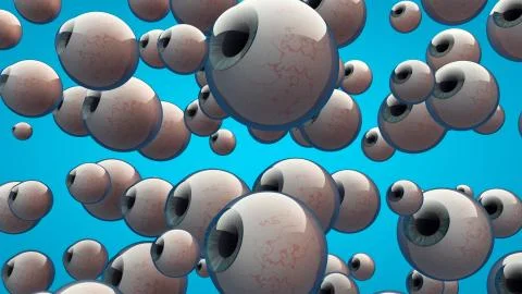 A group of eyeballs with different sizes and light blue background. Big Broth Stock Illustration