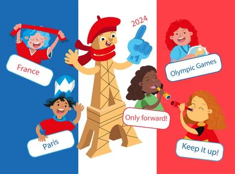 Group of fans of different nationalities with objects and musical instruments in Stock Illustration