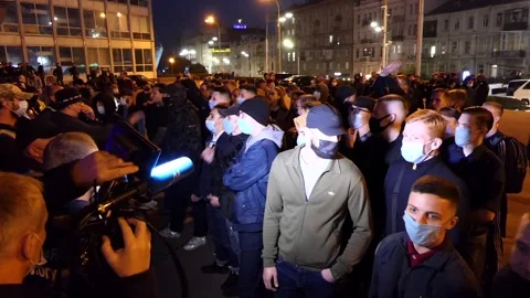 Group of far right activists protesting against pride night rally Stock Footage 140963937