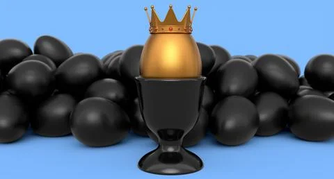 Group of farm black chicken eggs and unique egg with funny face and gold crow 스톡 일러스트