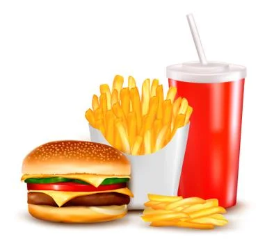 Group of fast food products. vector illustration. Stock Illustration