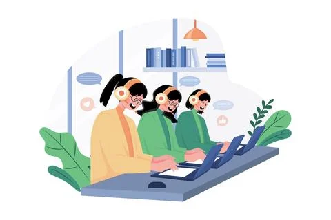 Group of Female Operators Working at Call Center Stock Illustration