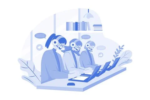 Group of Female Operators Working at Call Center Stock Illustration