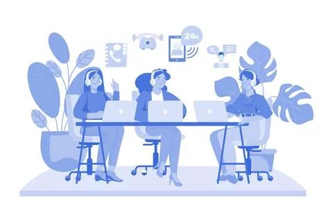 Group of Female Operators Working at Call Center Stock Illustration