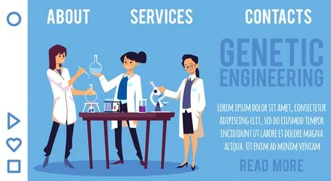 Group of female scientists study genetic engineering - landing page template Stock Illustration