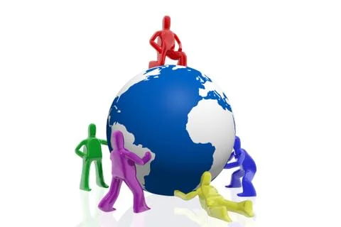 Group of figures and world globe Stock Illustration