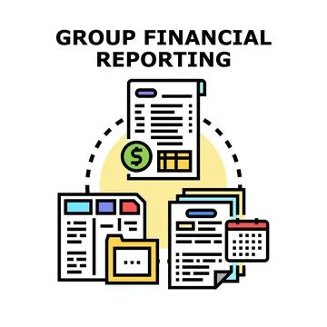 Group financial reporting process with documents and calendar Stock Illustration