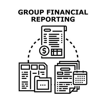 Group financial reporting process with documents and calendar Stock Illustration