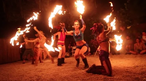 Group of fire dancers acrobats Stock Footage 43143184