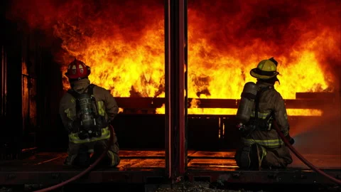 Group of firefighters in full protective gear work together 스톡 동영상 326218112