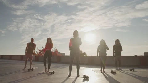 Group Fitness Classes Doing Various Lunges Stock Footage 208773193