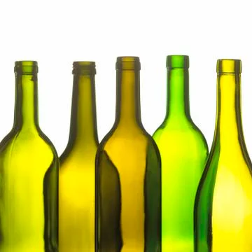 GROUP OF FIVE EMPTY WINE BOTTLES Stock Photos