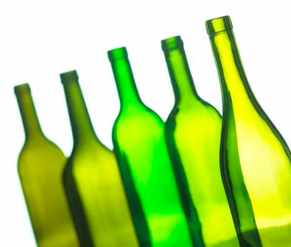 GROUP OF FIVE EMPTY WINE BOTTLES Stock Photos