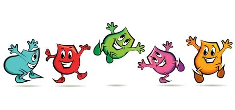 Group of five happy blinky characters, vector illustration Stock Illustration