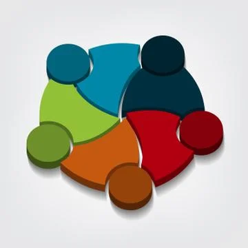 Group of five people logo in a circle.Persons teamwork holding point of view  Stock Illustration