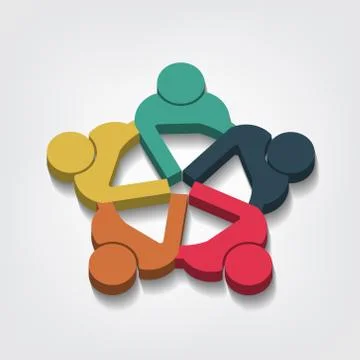 Group of five people logo in a circle.Persons teamwork holding point of view  Stock Illustration