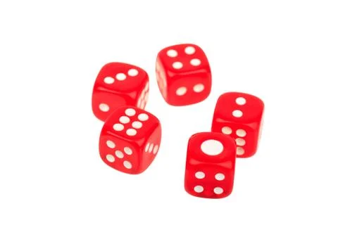 Group of five red dices on white background Stock Photos