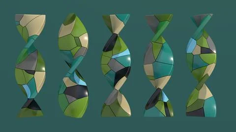 Group of five twisted blocks, textured surface. 3d render. Stock Illustration