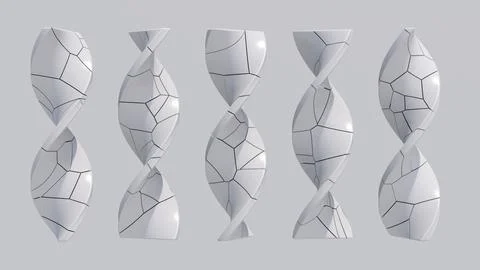 Group of five twisted blocks, textured surface. 3d render. Stock Illustration