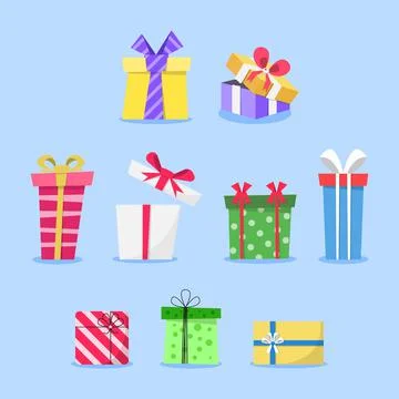 Group of Flat Christmas Gift Boxes Illustration Stock Illustration
