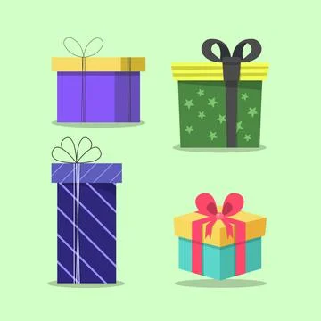 Group of Flat Christmas Gift Boxes Illustration Stock Illustration