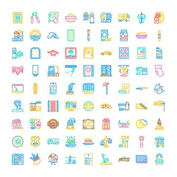 Group of flat line various items icons Stock Illustration