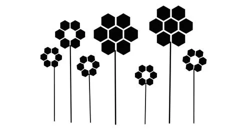 A group of flowers with hexagonal centers Stockillustratie